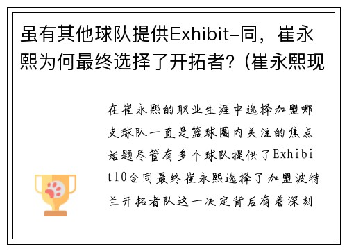 虽有其他球队提供Exhibit-同，崔永熙为何最终选择了开拓者？(崔永熙现在)